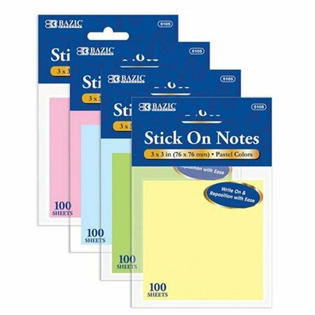 BAZIC PRODUCTS Bazic 100 Ct. 3-inch X 3-inch Stick On Note, 24PK 5105